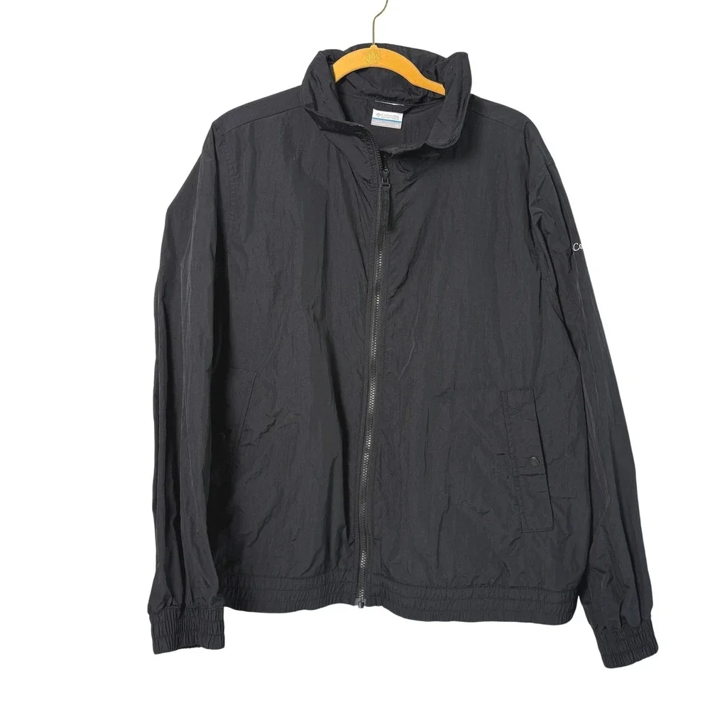 Columbia Windbreaker Jacket Womens 2X Black Full Zip Nylon Lightweight WW2428